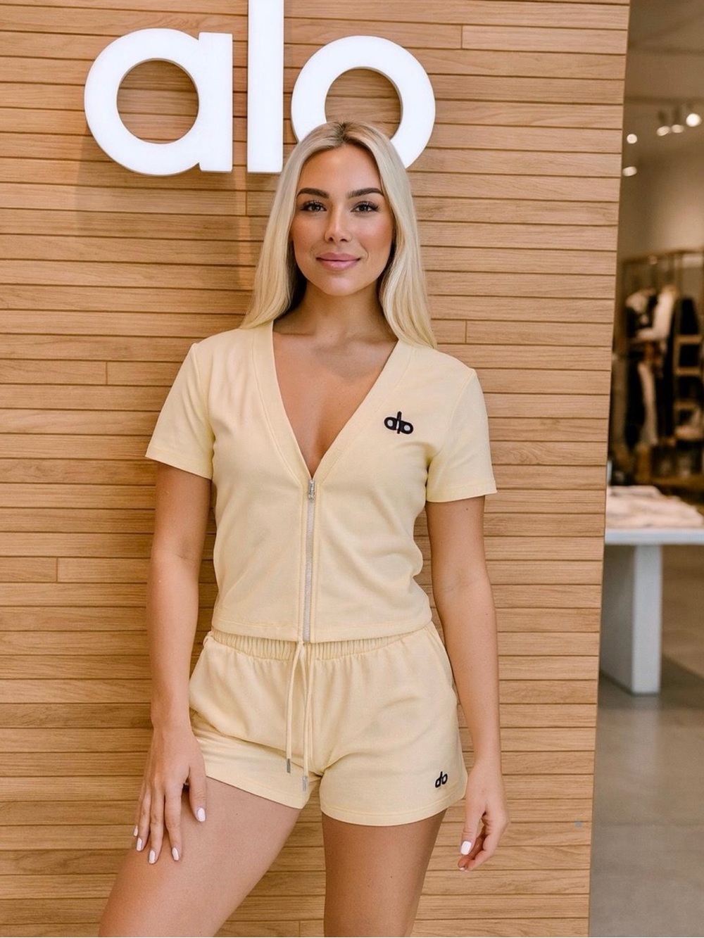 Women’s Short Zip Romper in Pale Yellow